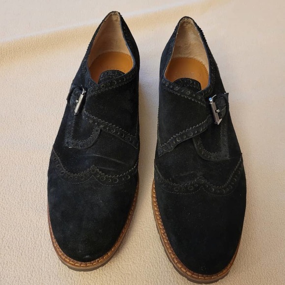 Franco Sarto Shoes - Franco Sarto Isa Monk Strap Suede Oxford in Black - Size 9.5